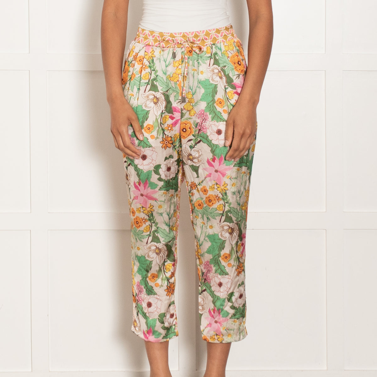 DevotionTwins Floral Lily Diamond Silky Trousers