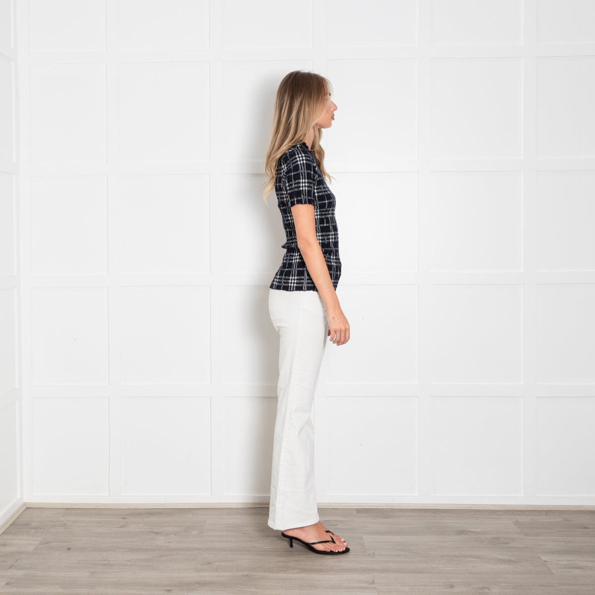 Burberry Black And White Short Sleeve Crinkle Top