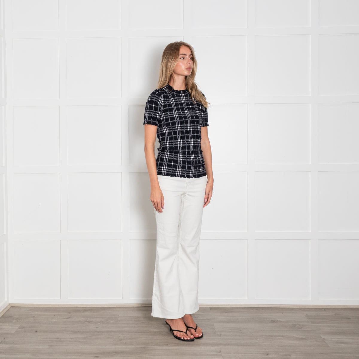 Burberry Black And White Short Sleeve Crinkle Top
