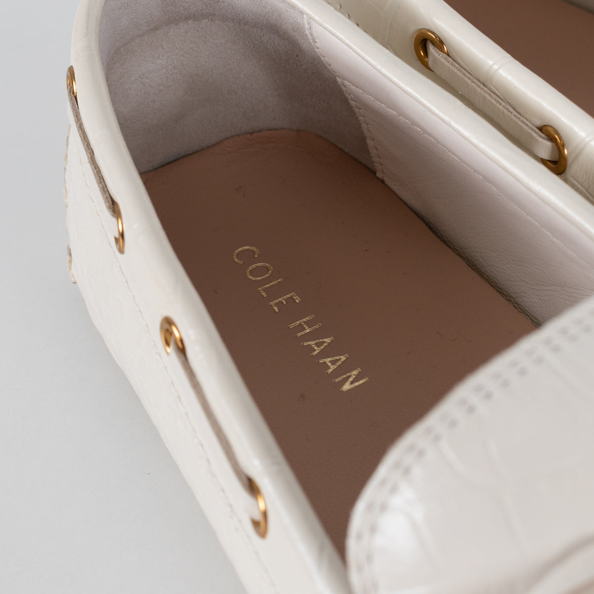Cole Haan White Croc Print Driving Shoe