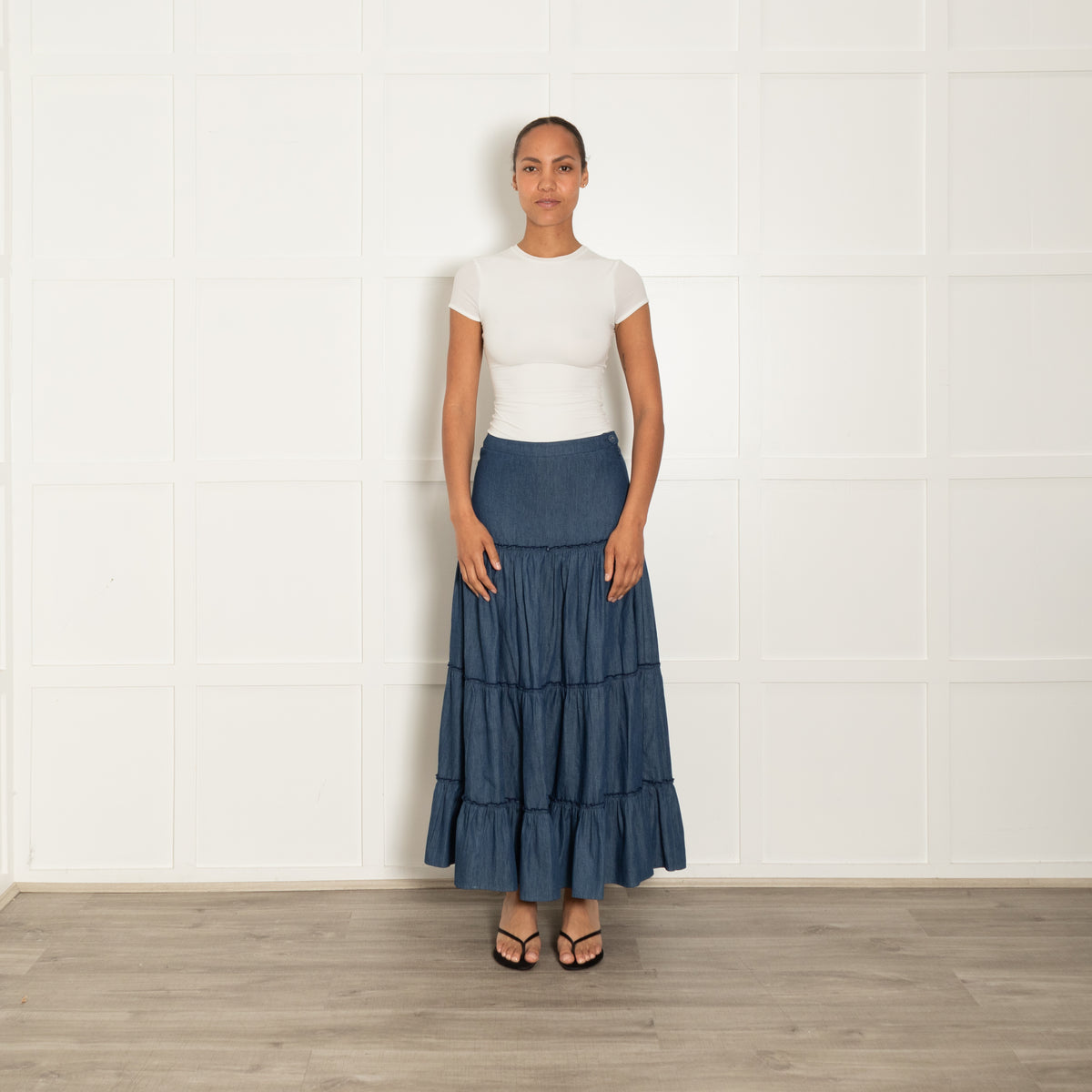 Lexy London Blue Denim Tiered Skirt