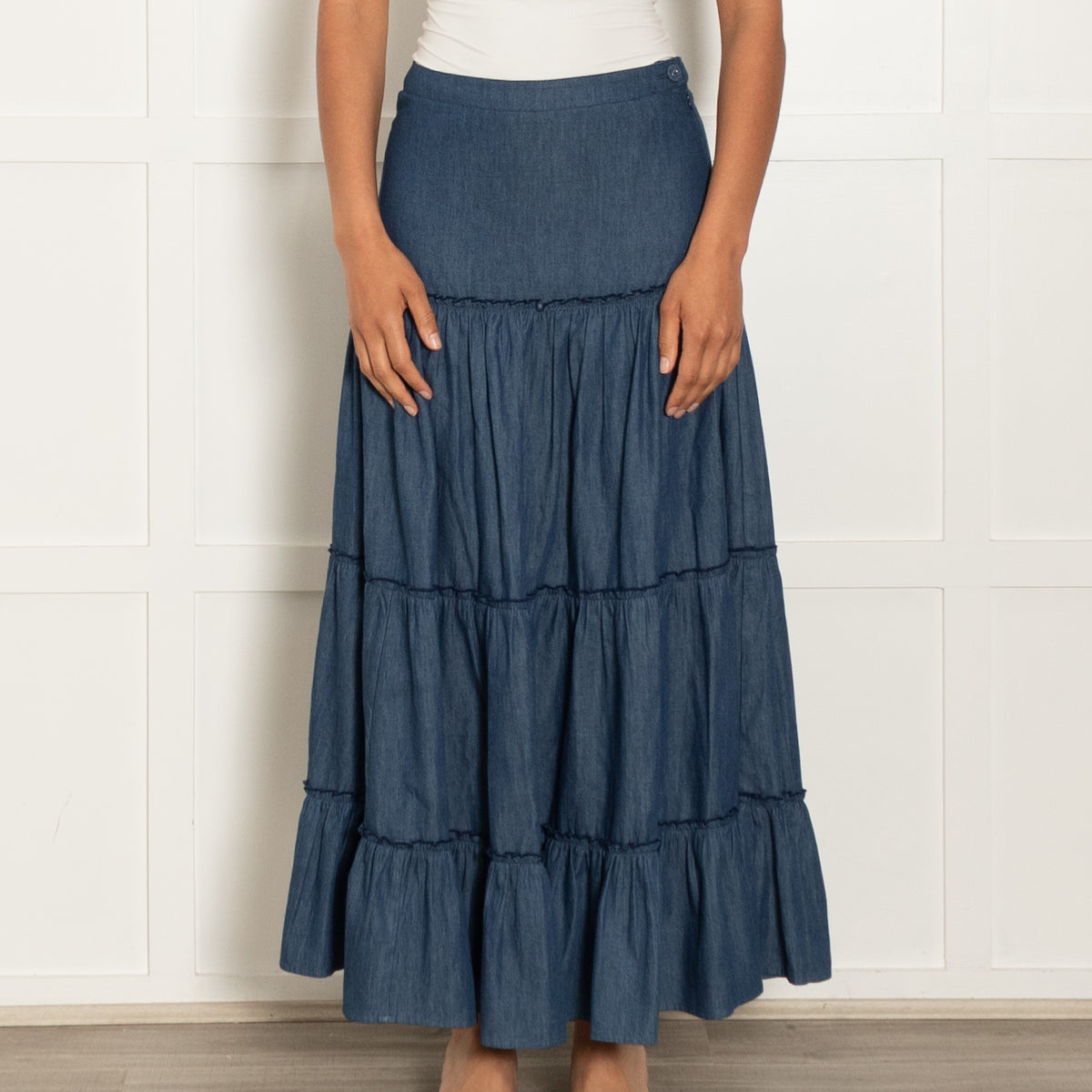 Lexy London Blue Denim Tiered Skirt