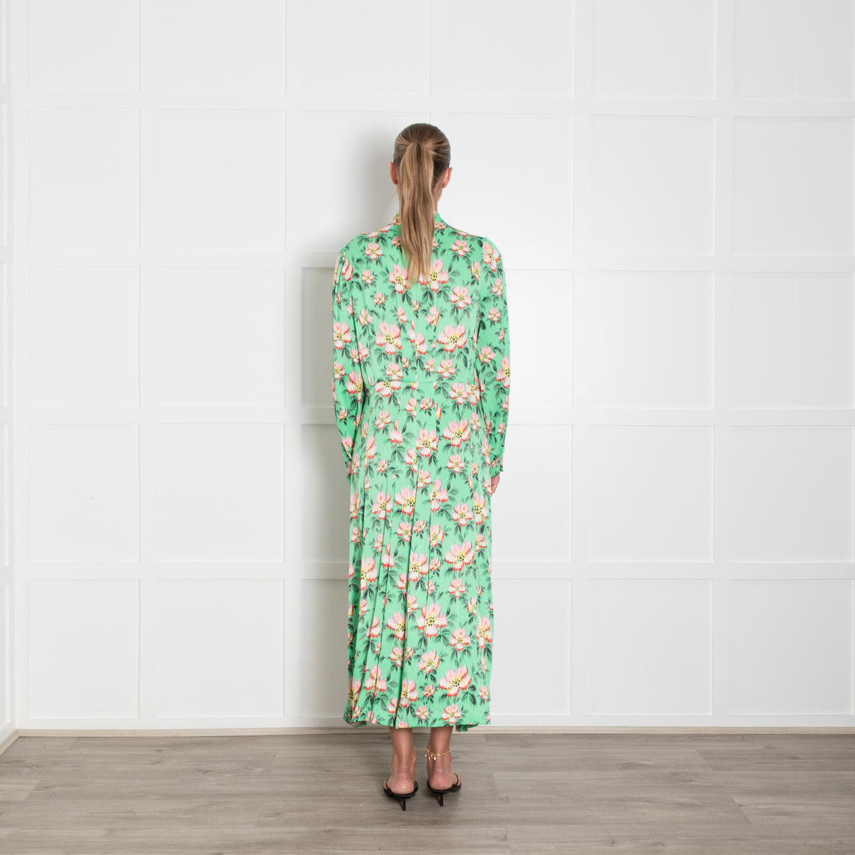 Custommade Green Pink Yellow Black Floral Print Sleeved Maxi Dress