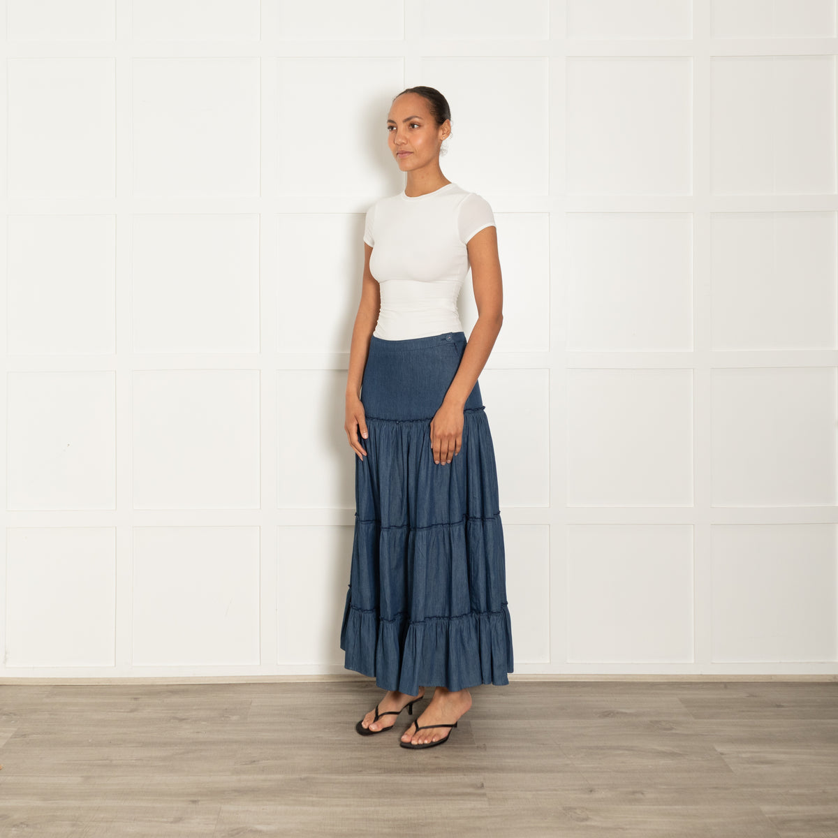Lexy London Blue Denim Tiered Skirt