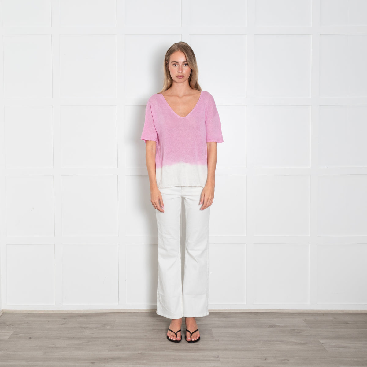 120% Lino Pink And White Ombre Fine Knit Jumper