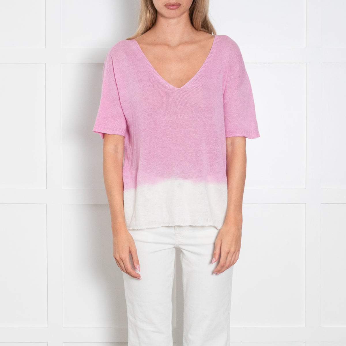 120% Lino Pink And White Ombre Fine Knit Jumper