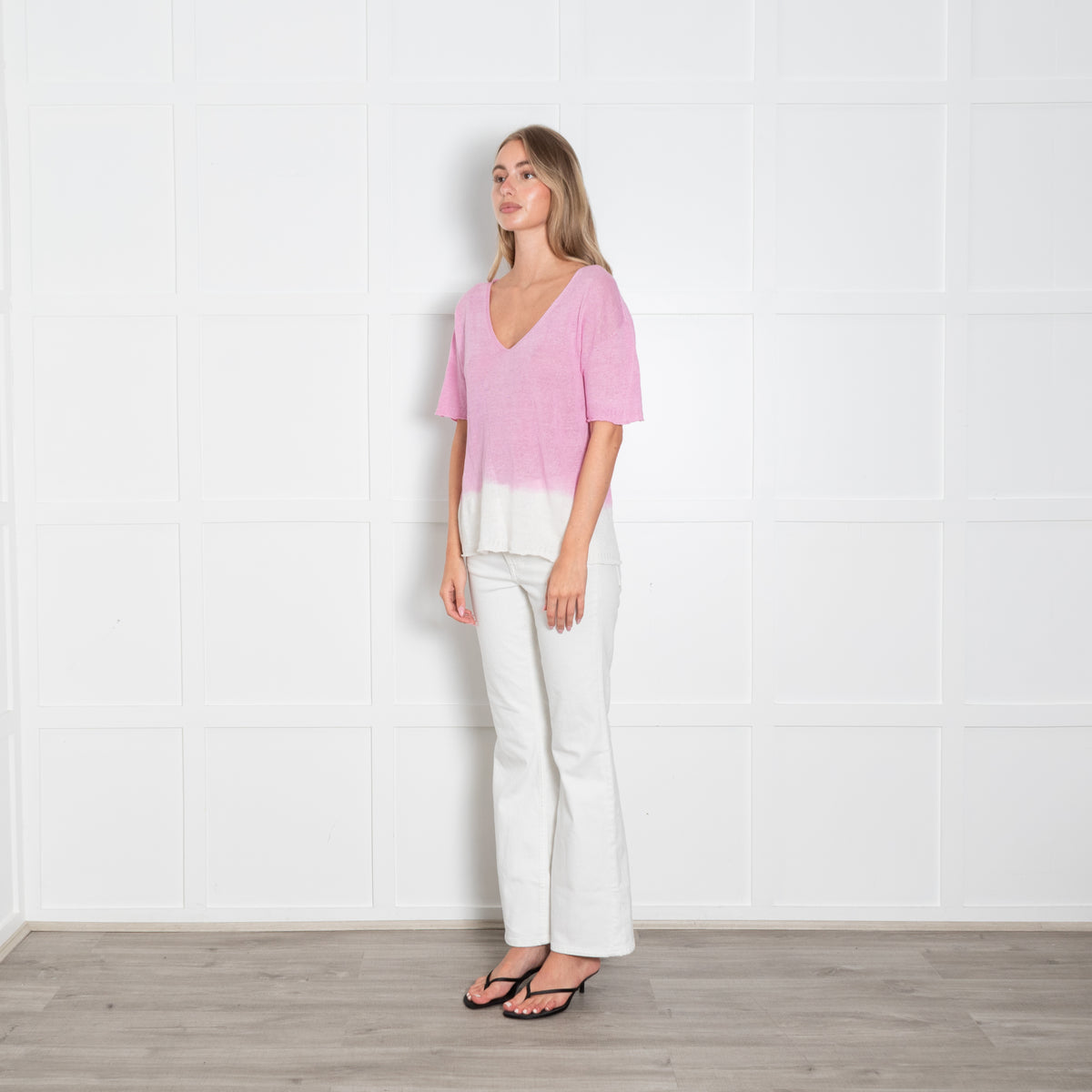120% Lino Pink And White Ombre Fine Knit Jumper