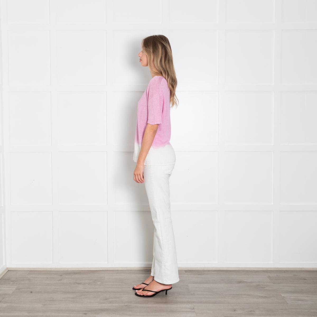120% Lino Pink And White Ombre Fine Knit Jumper