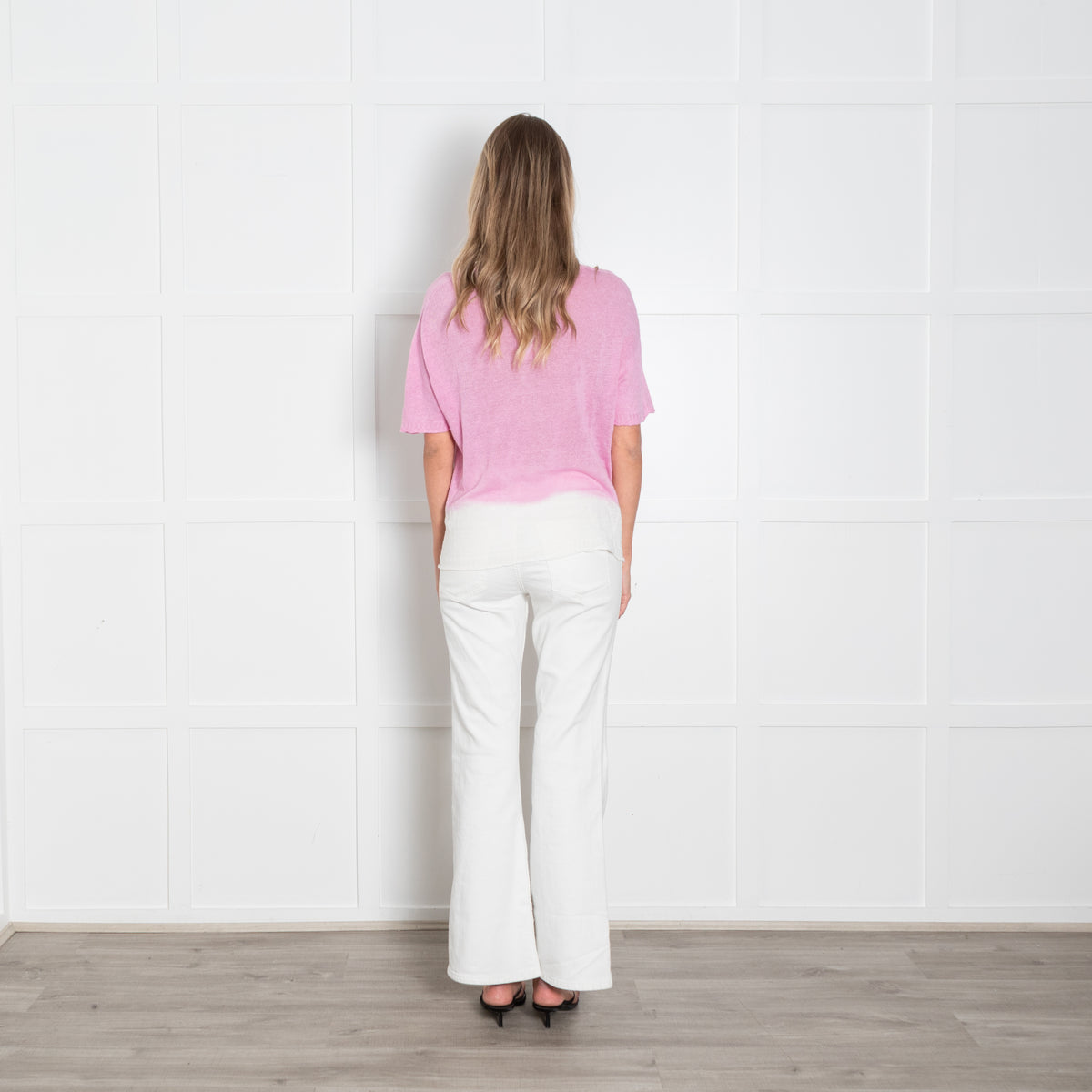 120% Lino Pink And White Ombre Fine Knit Jumper