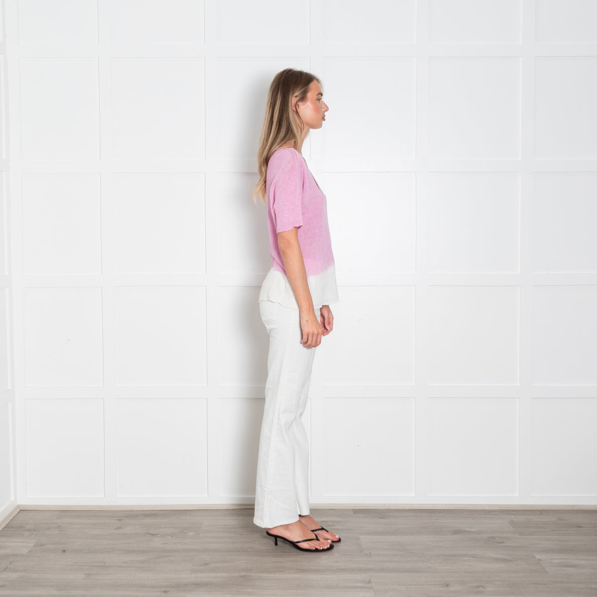120% Lino Pink And White Ombre Fine Knit Jumper