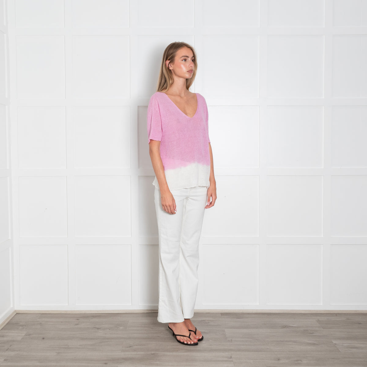 120% Lino Pink And White Ombre Fine Knit Jumper