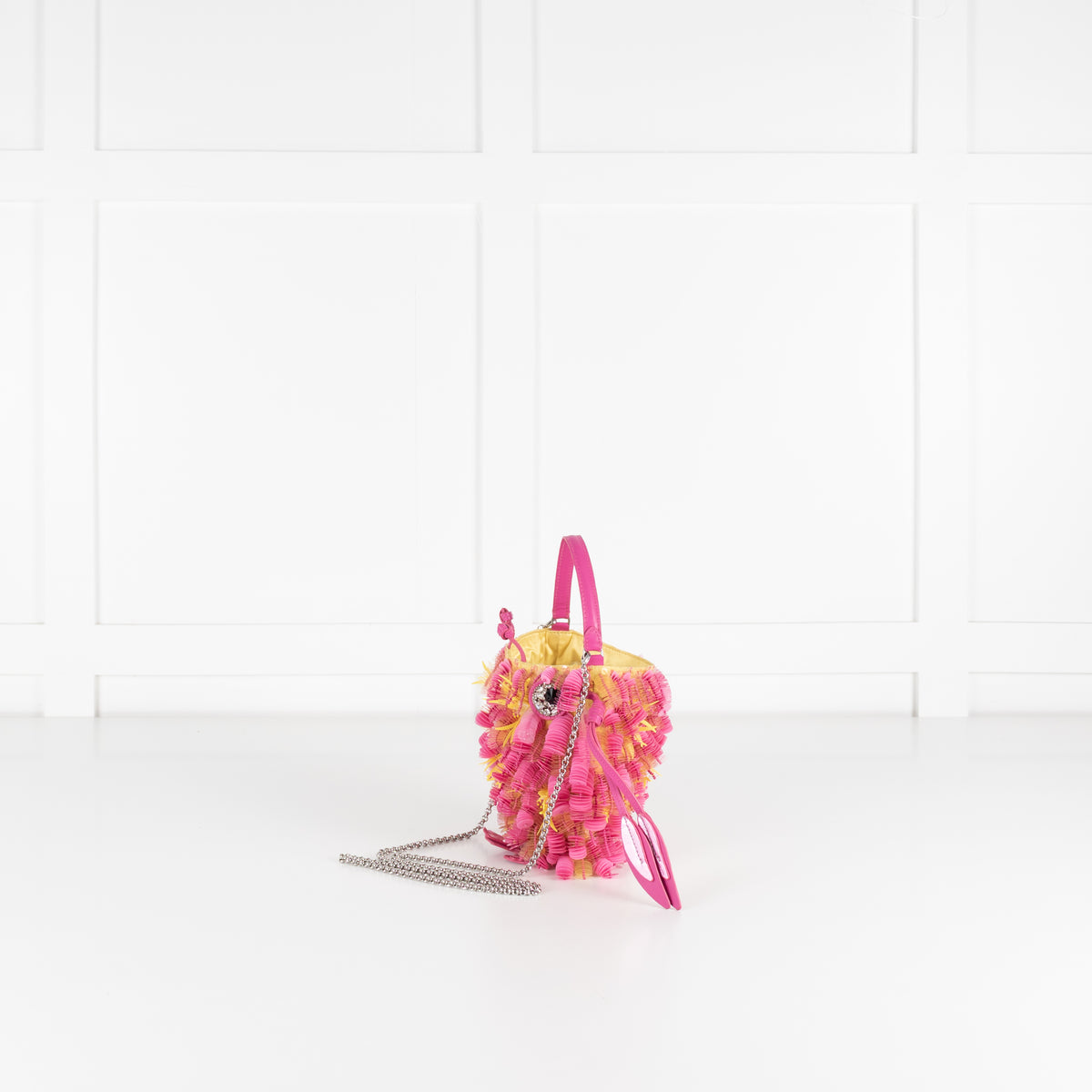 Anya Hindmarch Embellished Fish In Lime Satin Bag