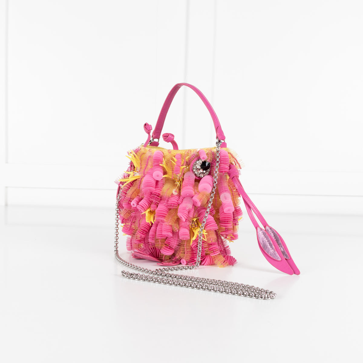Anya Hindmarch Embellished Fish In Lime Satin Bag