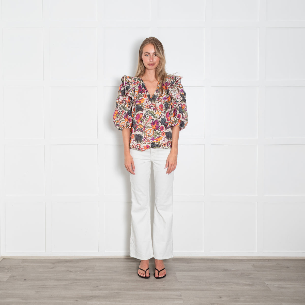Rhode Floral Ruffle Top With Puff Sleeve