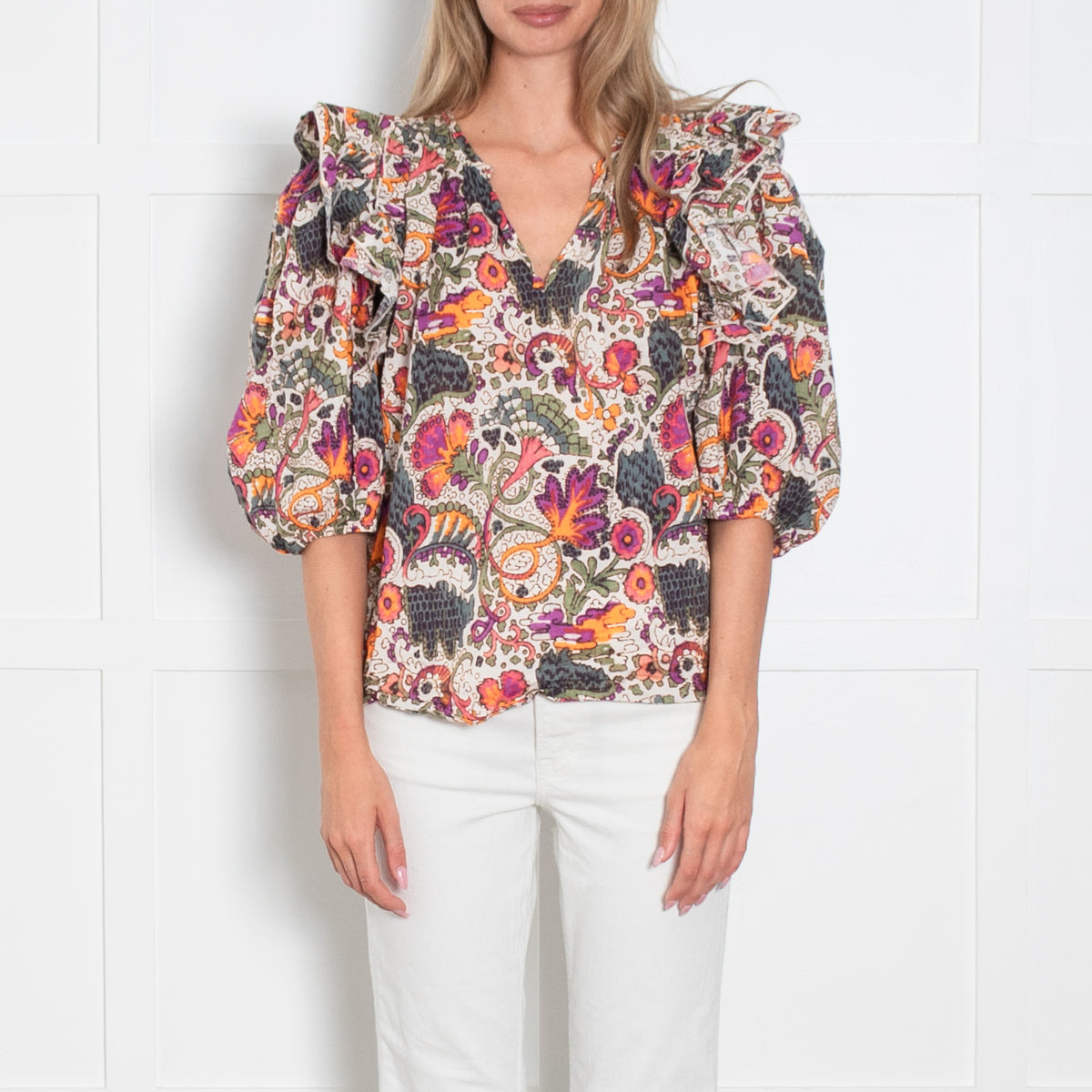 Rhode Floral Ruffle Top With Puff Sleeve