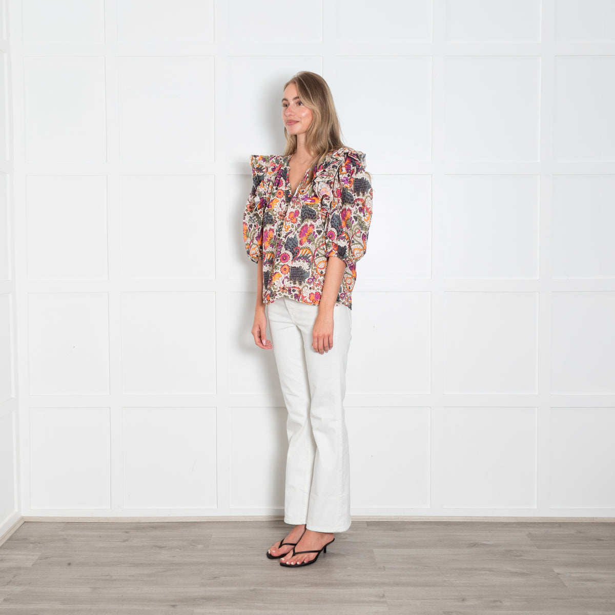 Rhode Floral Ruffle Top With Puff Sleeve