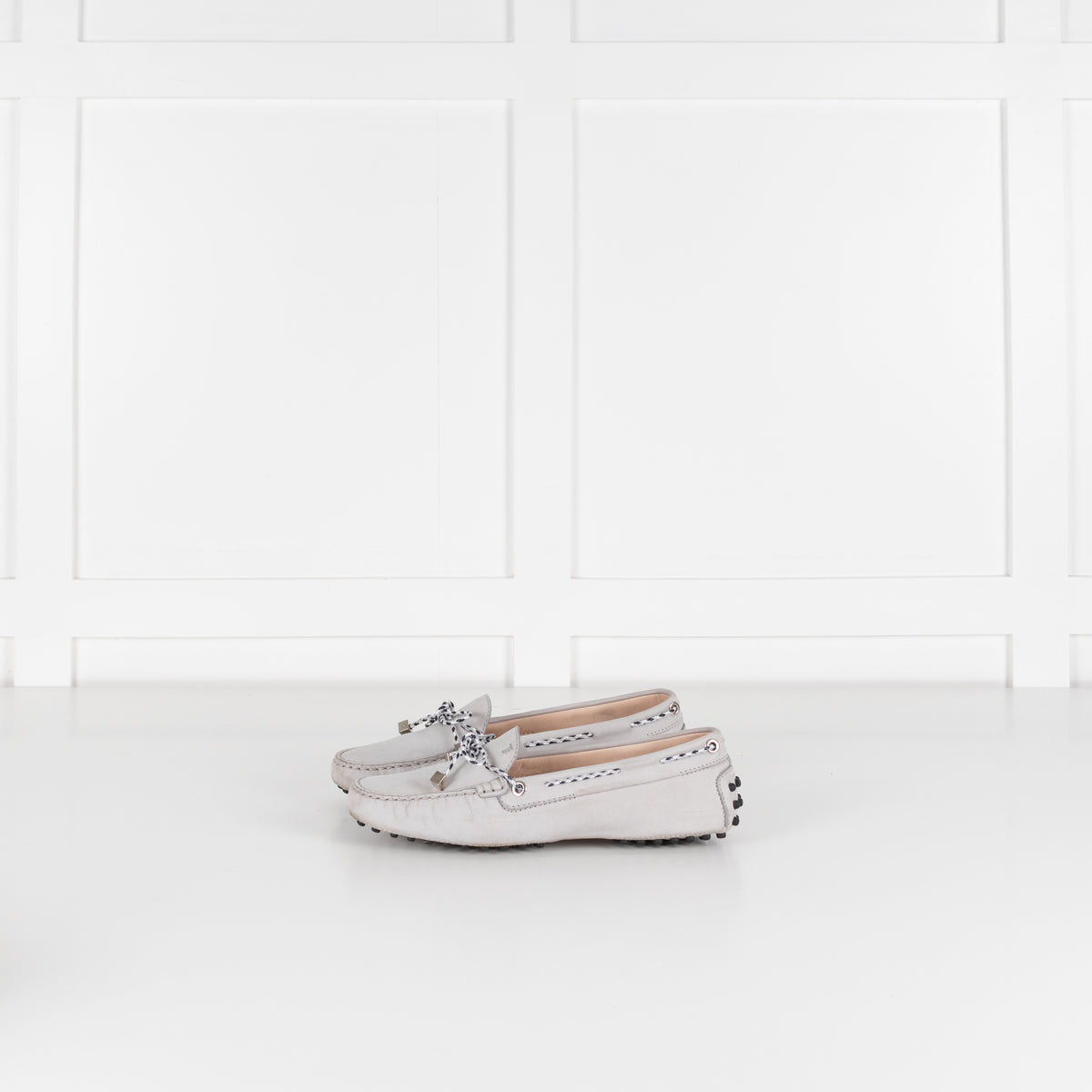 Tod's Grey Driving Loafer with Woven Tie