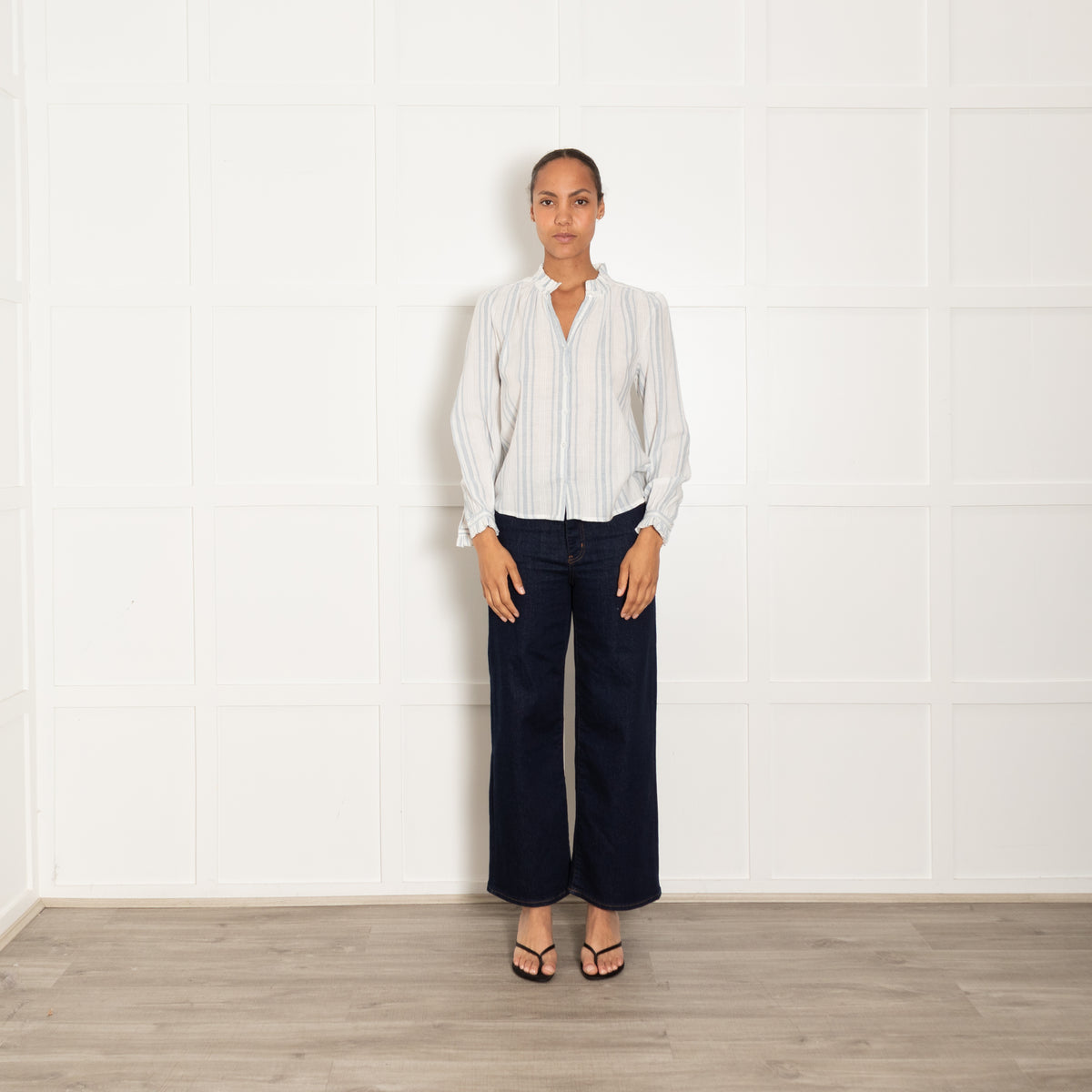 M.A.B.E White Blue Cheese Cloth Frill Detail Blouse