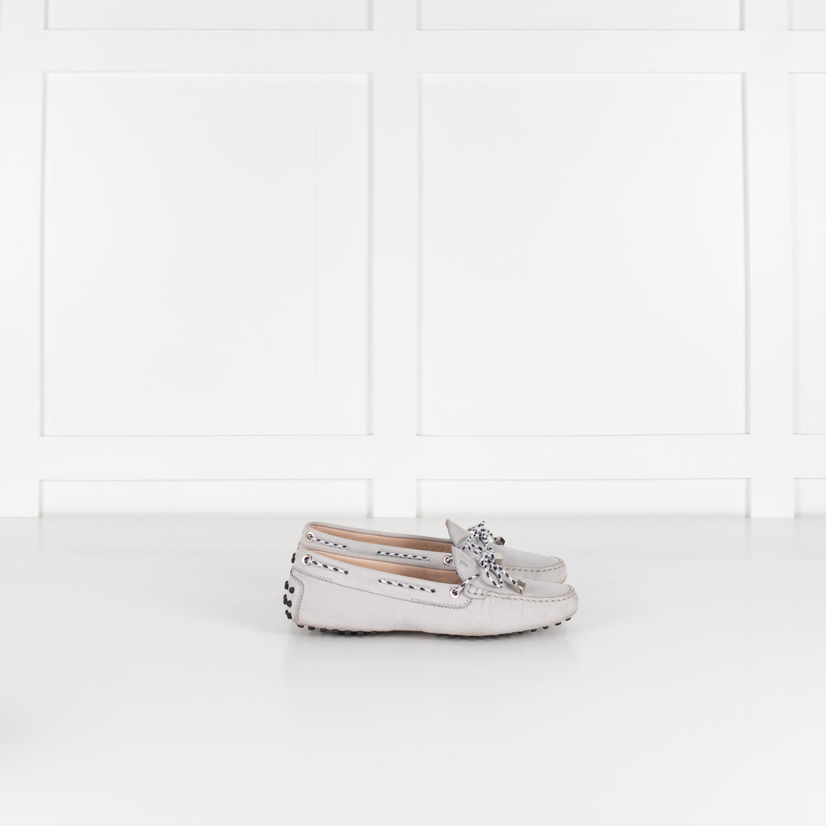 Tod's Grey Driving Loafer with Woven Tie