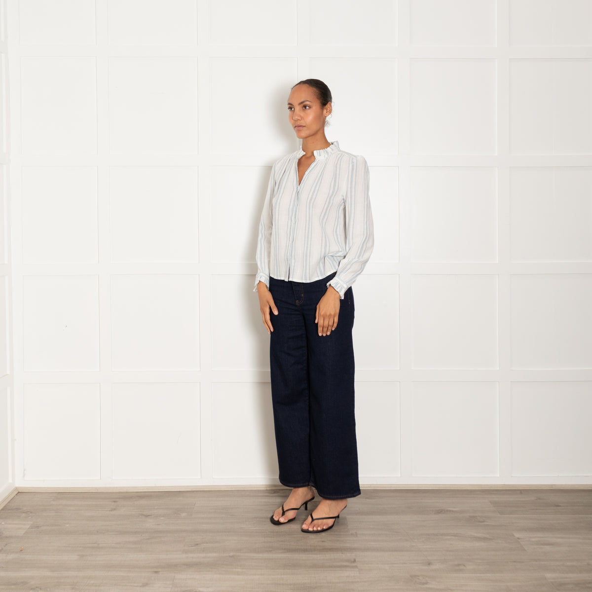 M.A.B.E White Blue Cheese Cloth Frill Detail Blouse