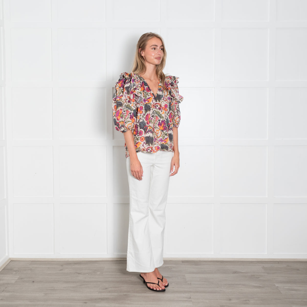 Rhode Floral Ruffle Top With Puff Sleeve