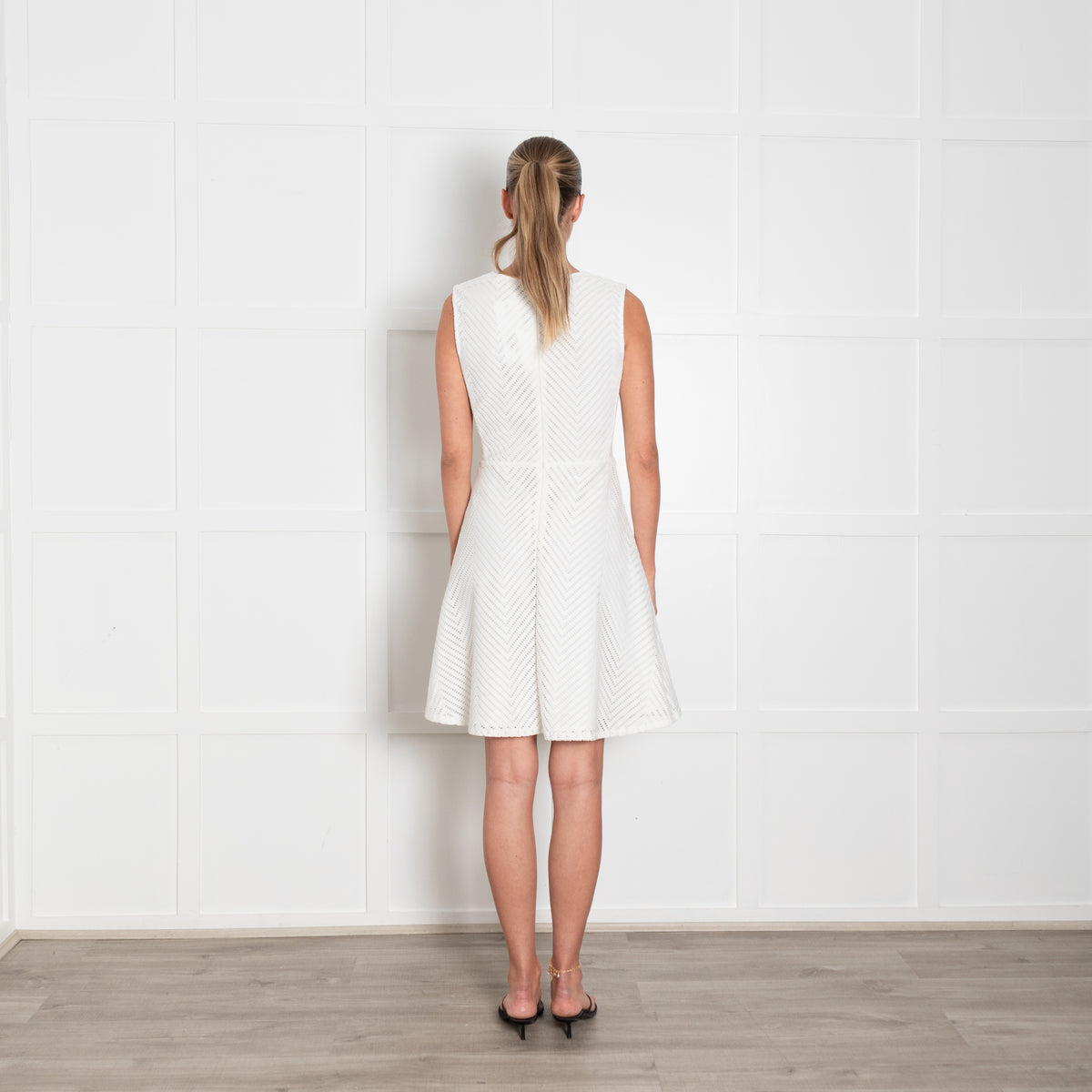 Tory Burch White Chevron Cutwork Fit & Flare Dress