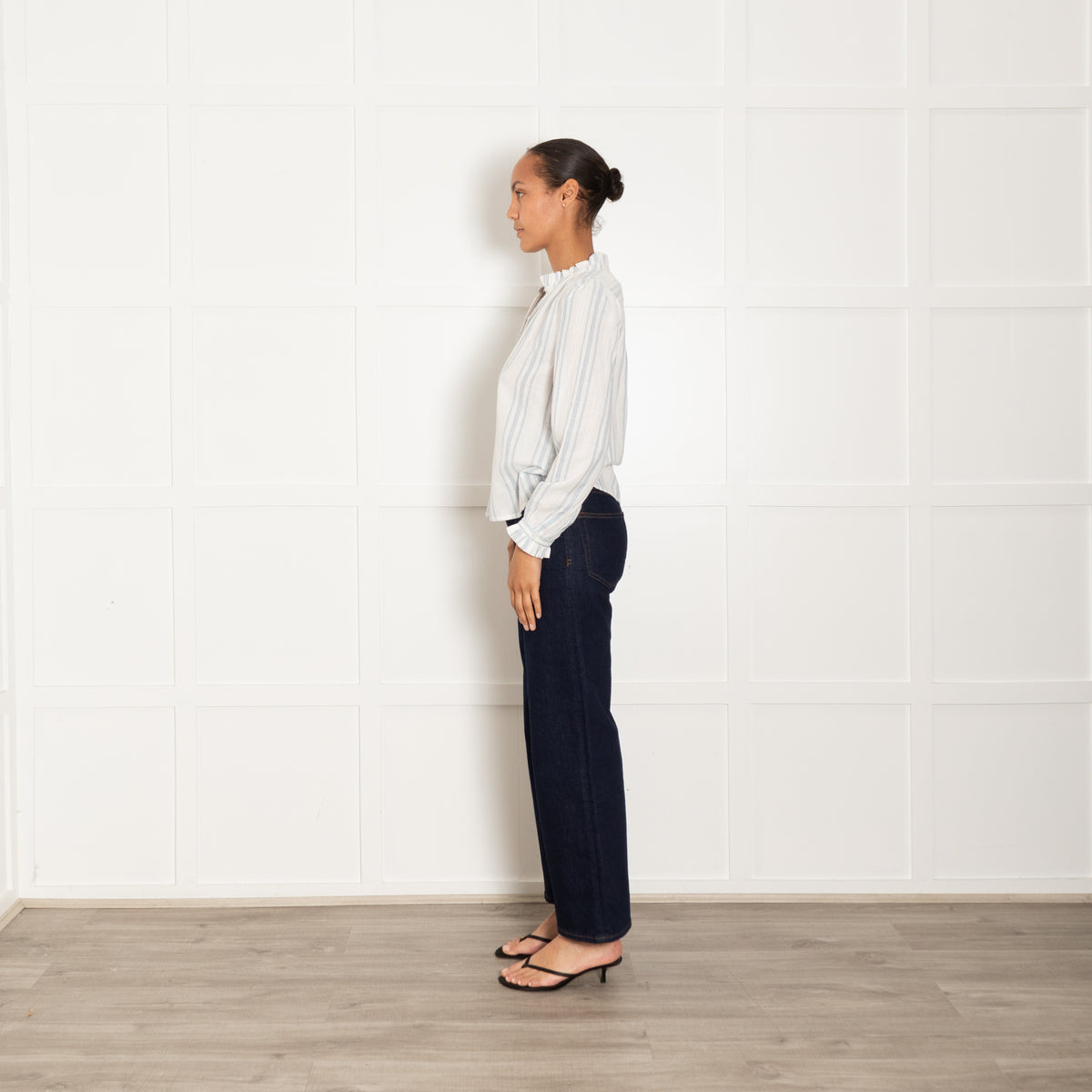 M.A.B.E White Blue Cheese Cloth Frill Detail Blouse