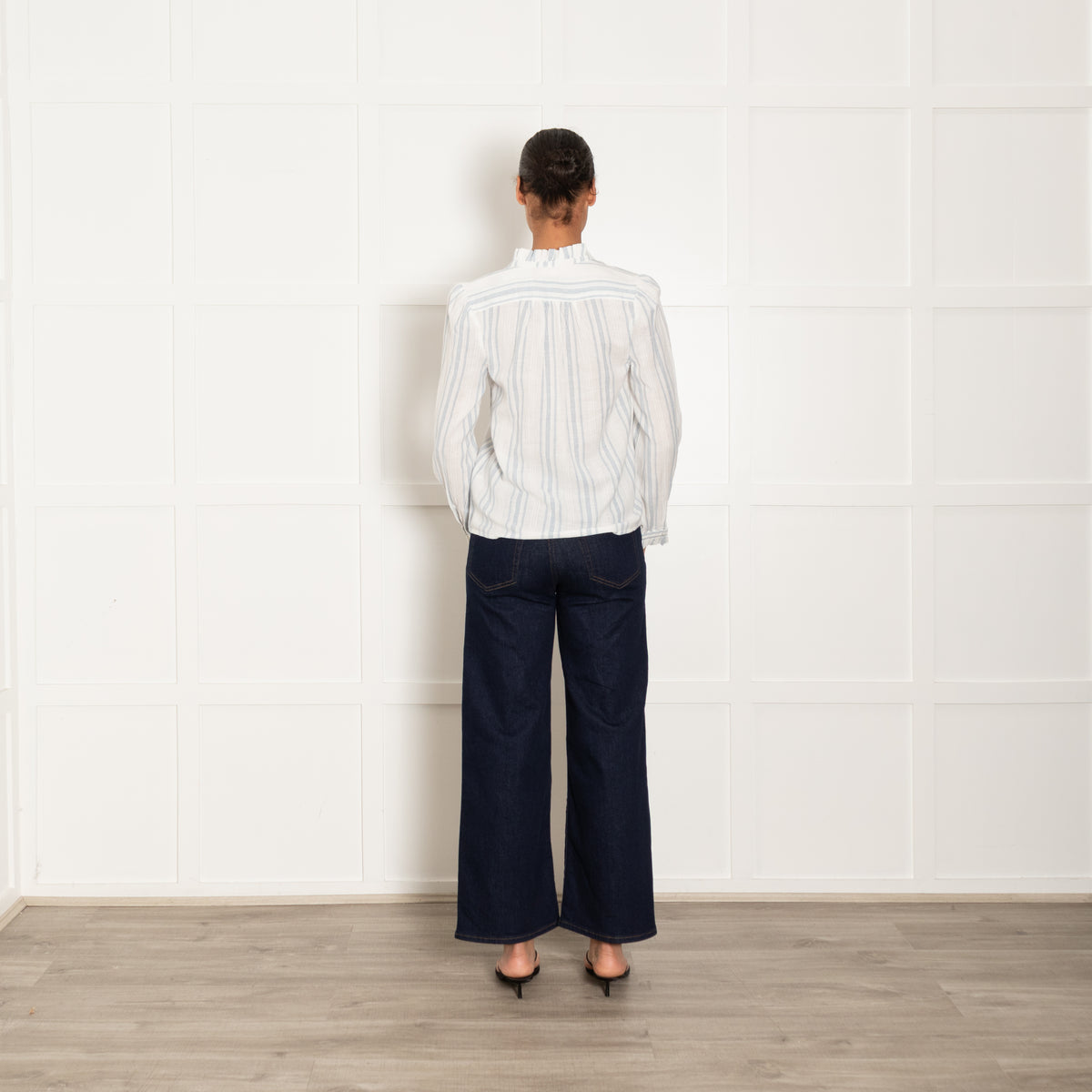 M.A.B.E White Blue Cheese Cloth Frill Detail Blouse