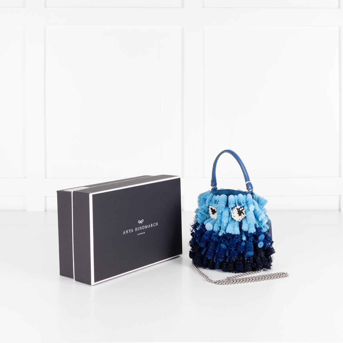 Anya Hindmarch Blue Blowfish embellished leather-trimmed satin shoulder bag