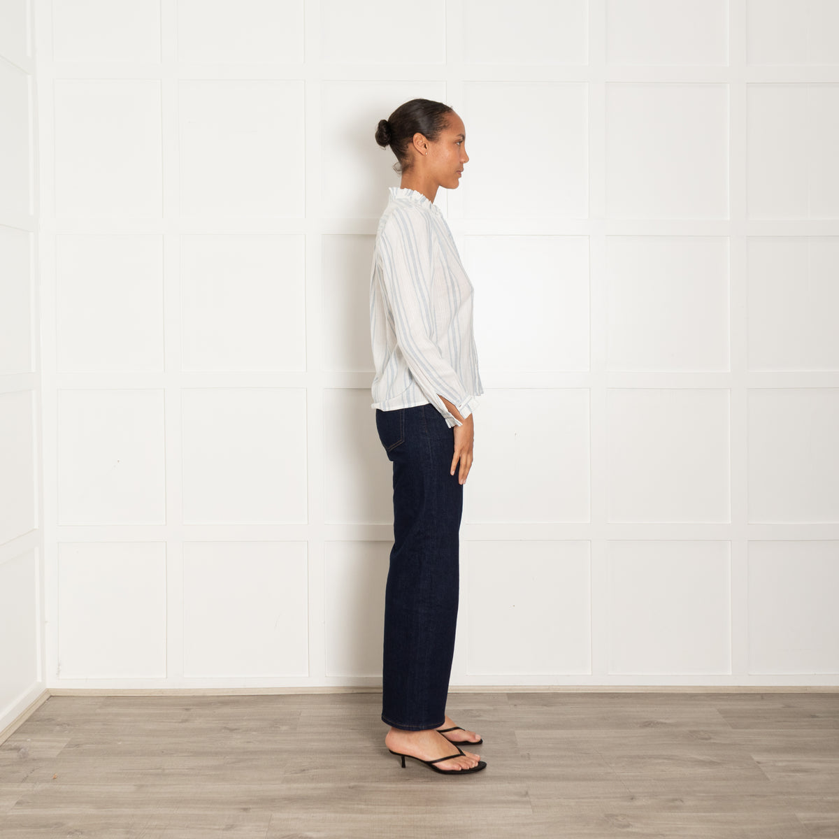 M.A.B.E White Blue Cheese Cloth Frill Detail Blouse