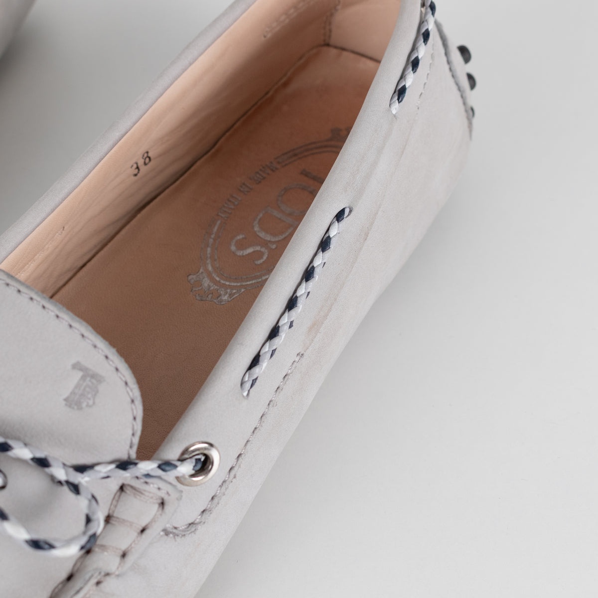 Tod's Grey Driving Loafer with Woven Tie