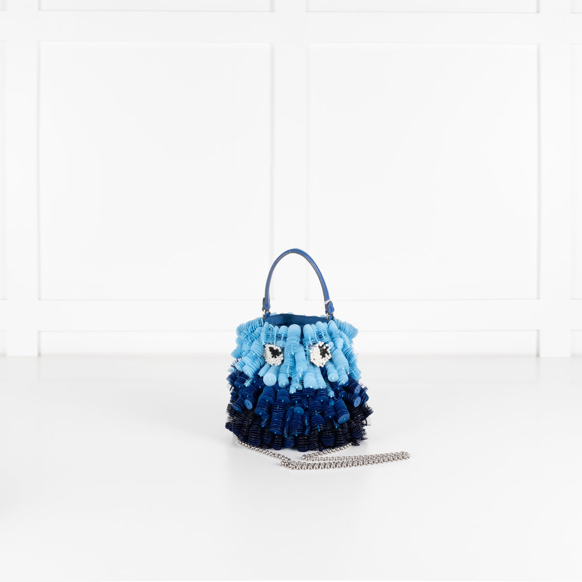Anya Hindmarch Blue Blowfish embellished leather-trimmed satin shoulder bag