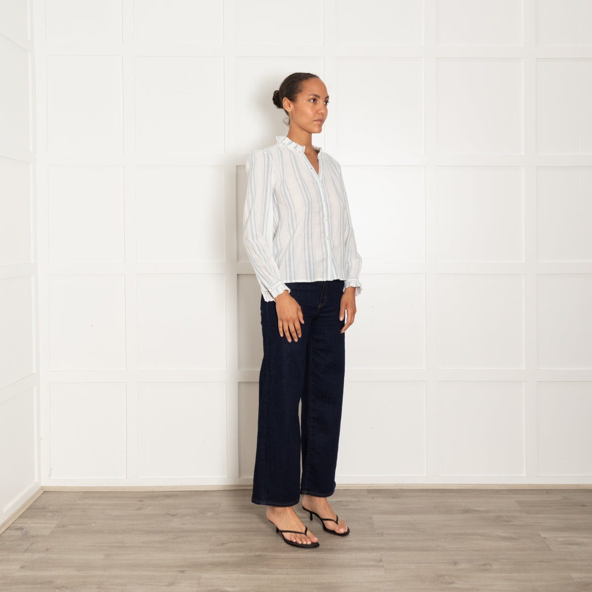 M.A.B.E White Blue Cheese Cloth Frill Detail Blouse
