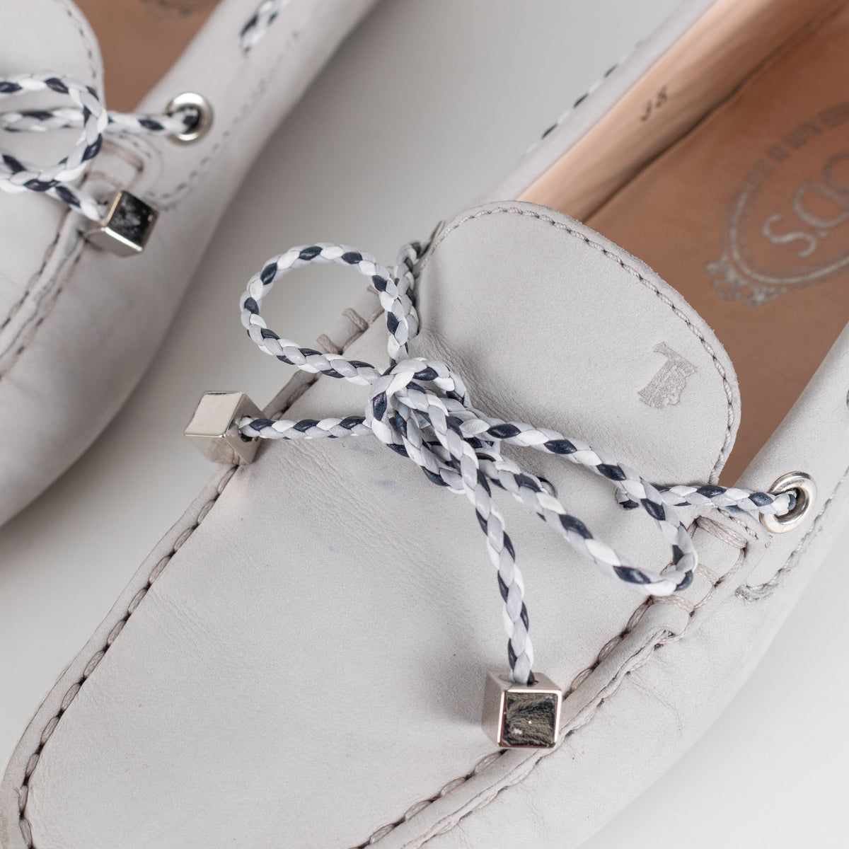 Tod's Grey Driving Loafer with Woven Tie