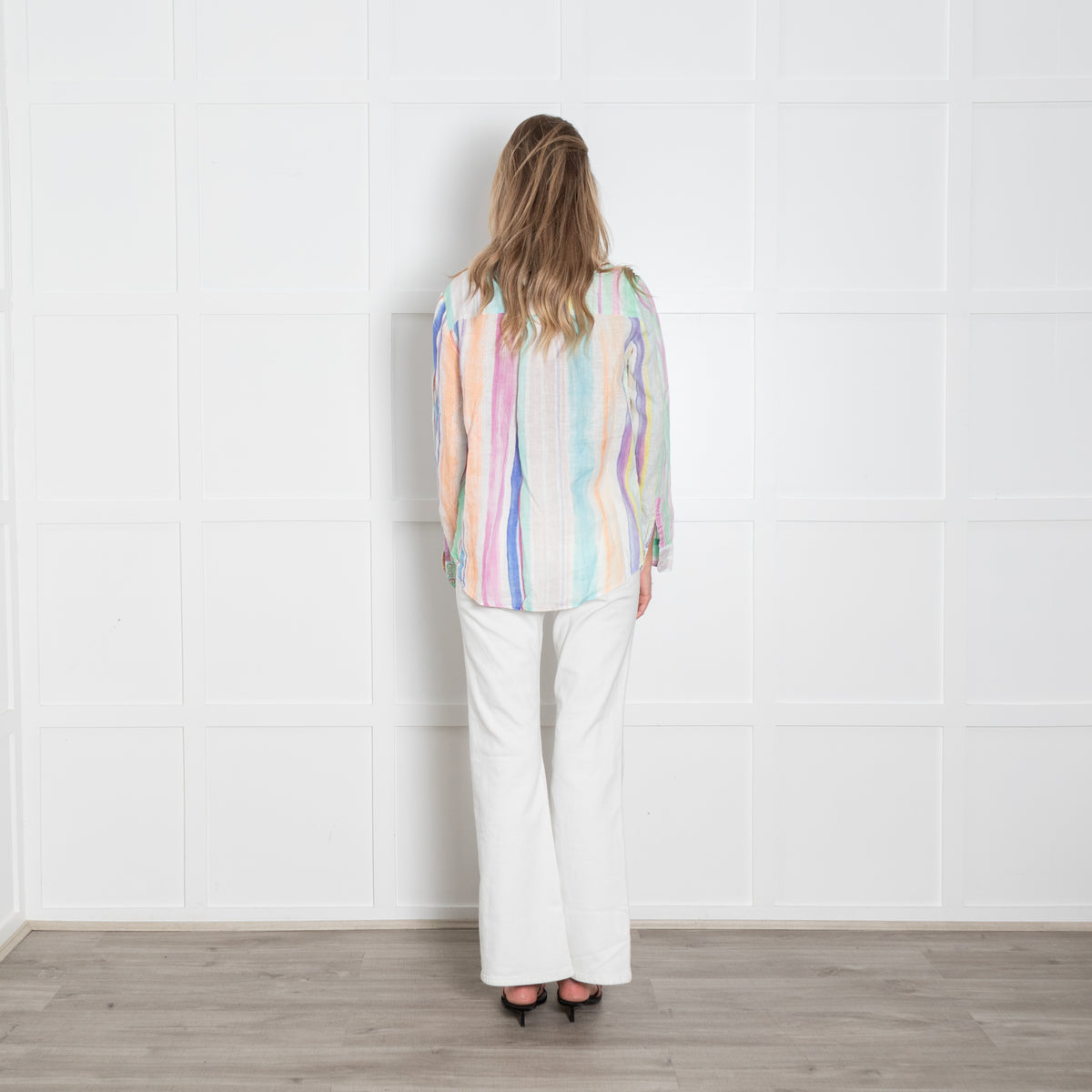 120% Lino Multicolourd Stripe V Neck Top