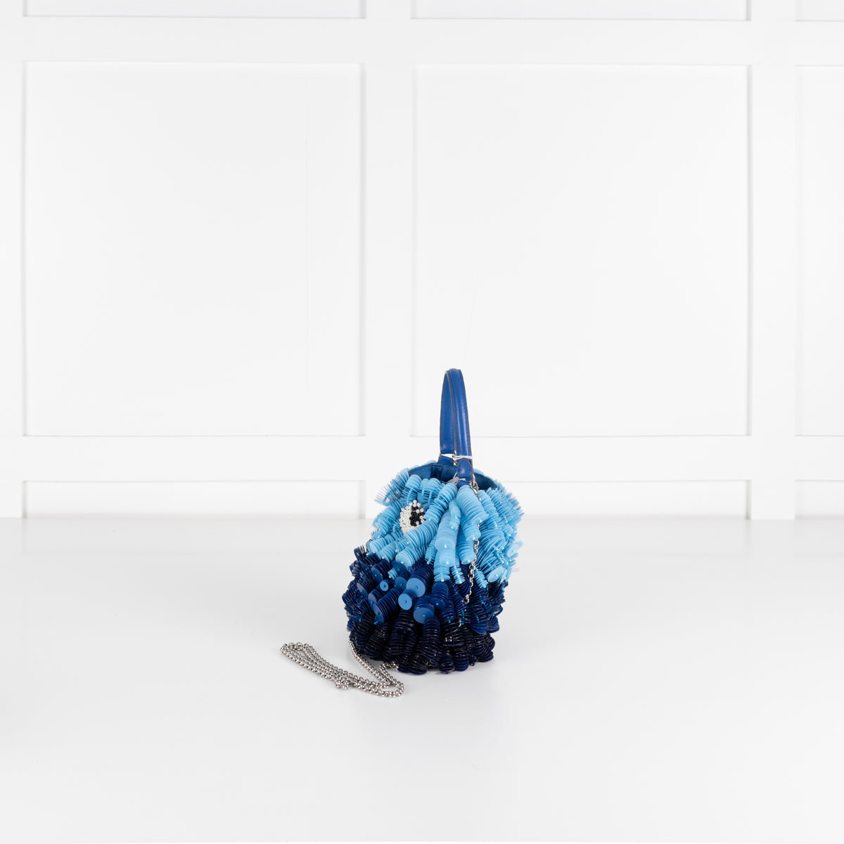 Anya Hindmarch Blue Blowfish embellished leather-trimmed satin shoulder bag