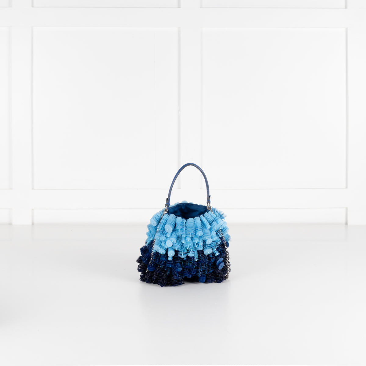 Anya Hindmarch Blue Blowfish embellished leather-trimmed satin shoulder bag
