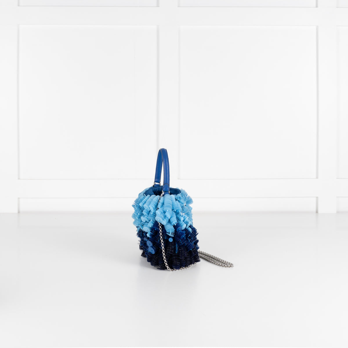 Anya Hindmarch Blue Blowfish embellished leather-trimmed satin shoulder bag