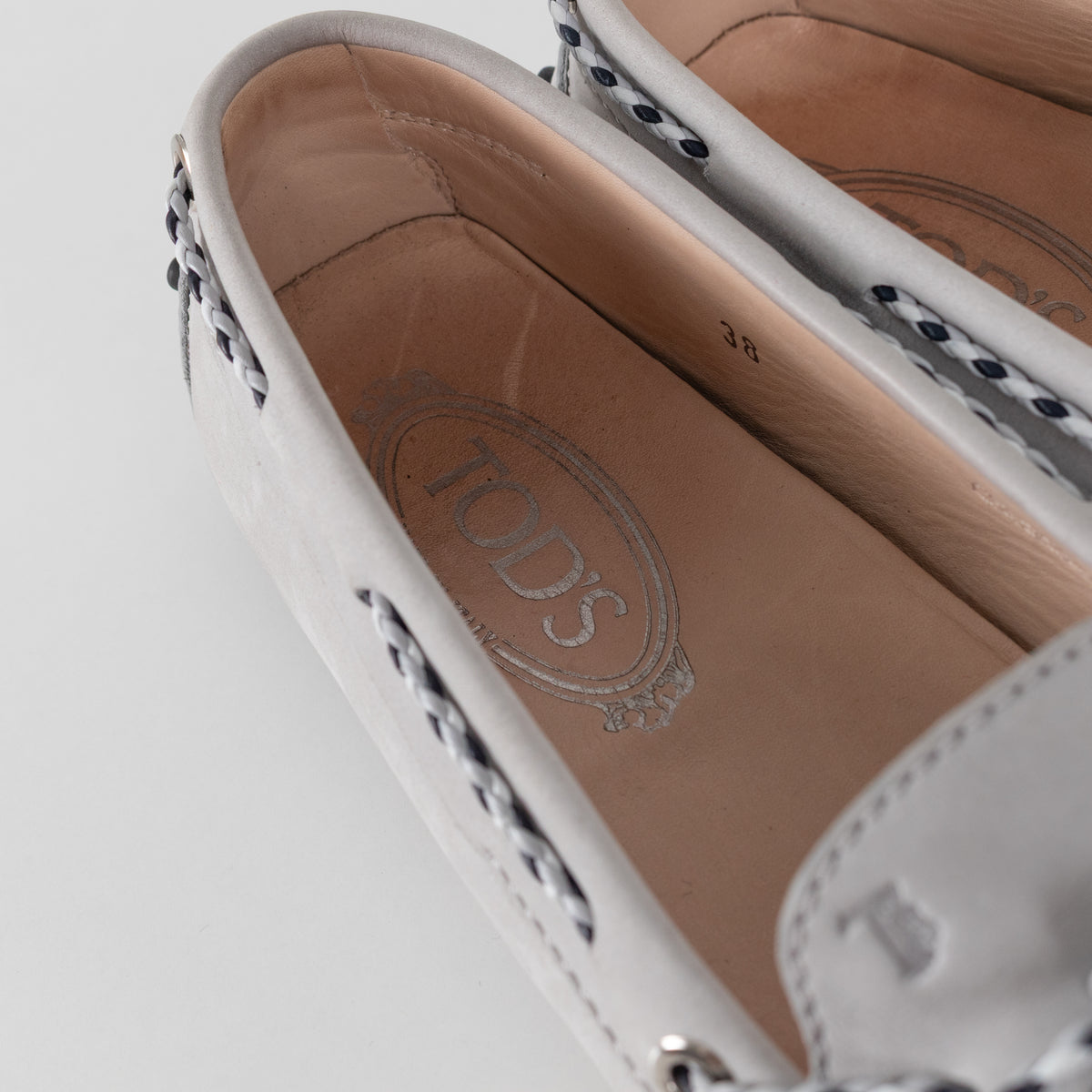 Tod's Grey Driving Loafer with Woven Tie