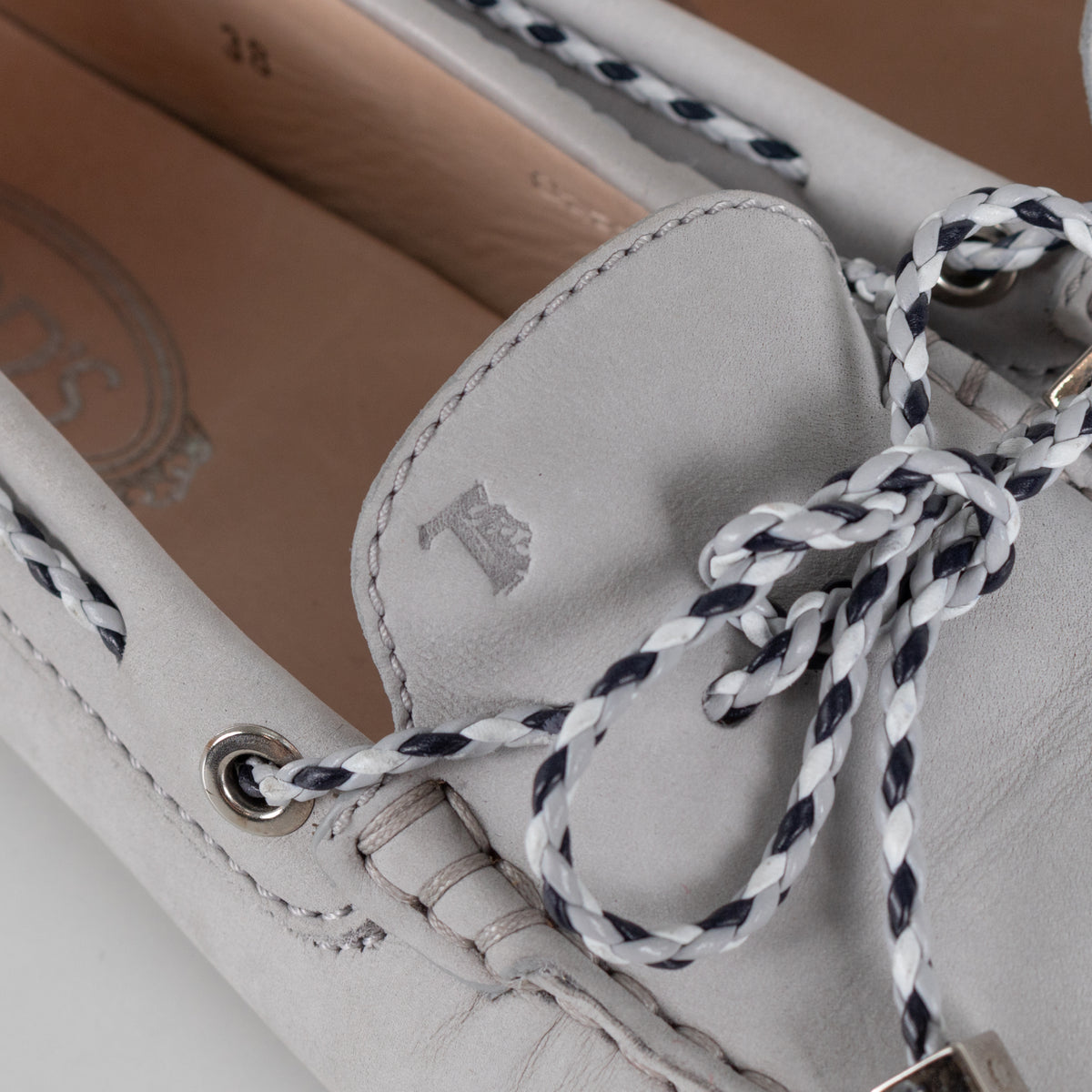 Tod's Grey Driving Loafer with Woven Tie