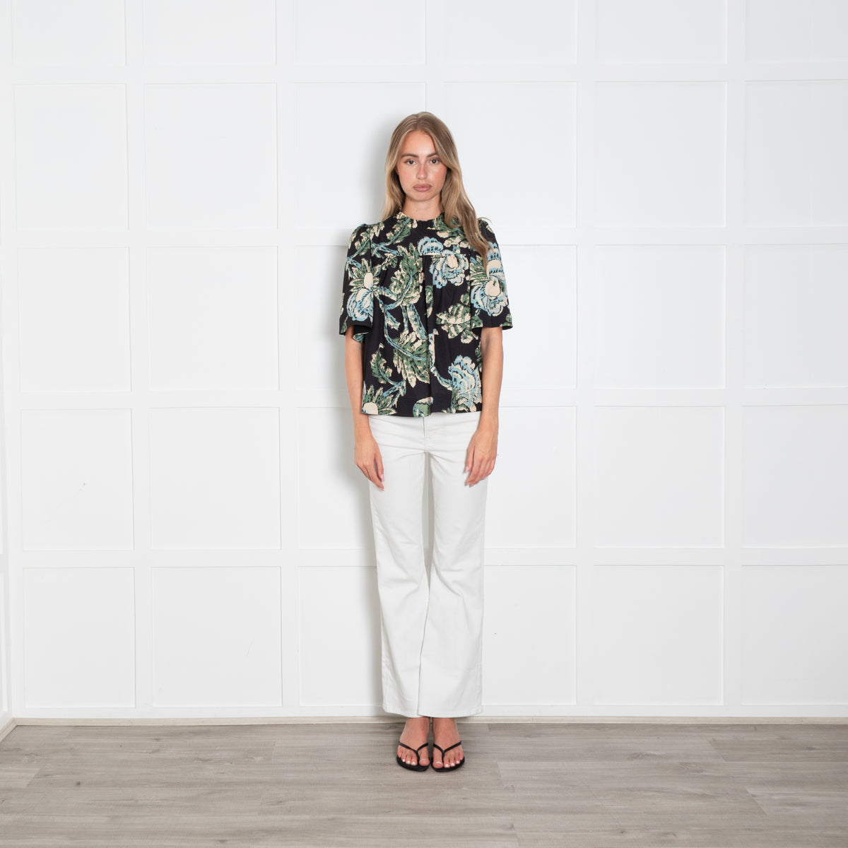 Rhode Black Green Floral Top