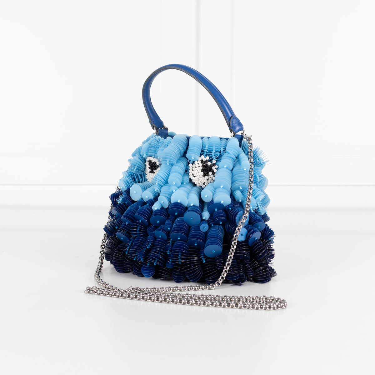 Anya Hindmarch Blue Blowfish embellished leather-trimmed satin shoulder bag