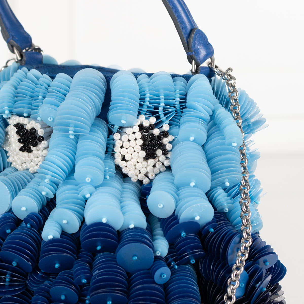 Anya Hindmarch Blue Blowfish embellished leather-trimmed satin shoulder bag