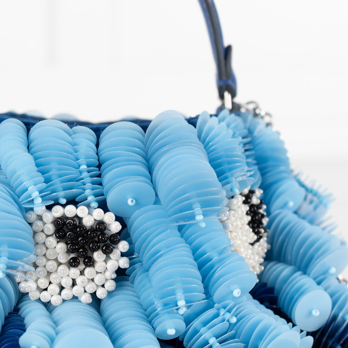 Anya Hindmarch Blue Blowfish embellished leather-trimmed satin shoulder bag