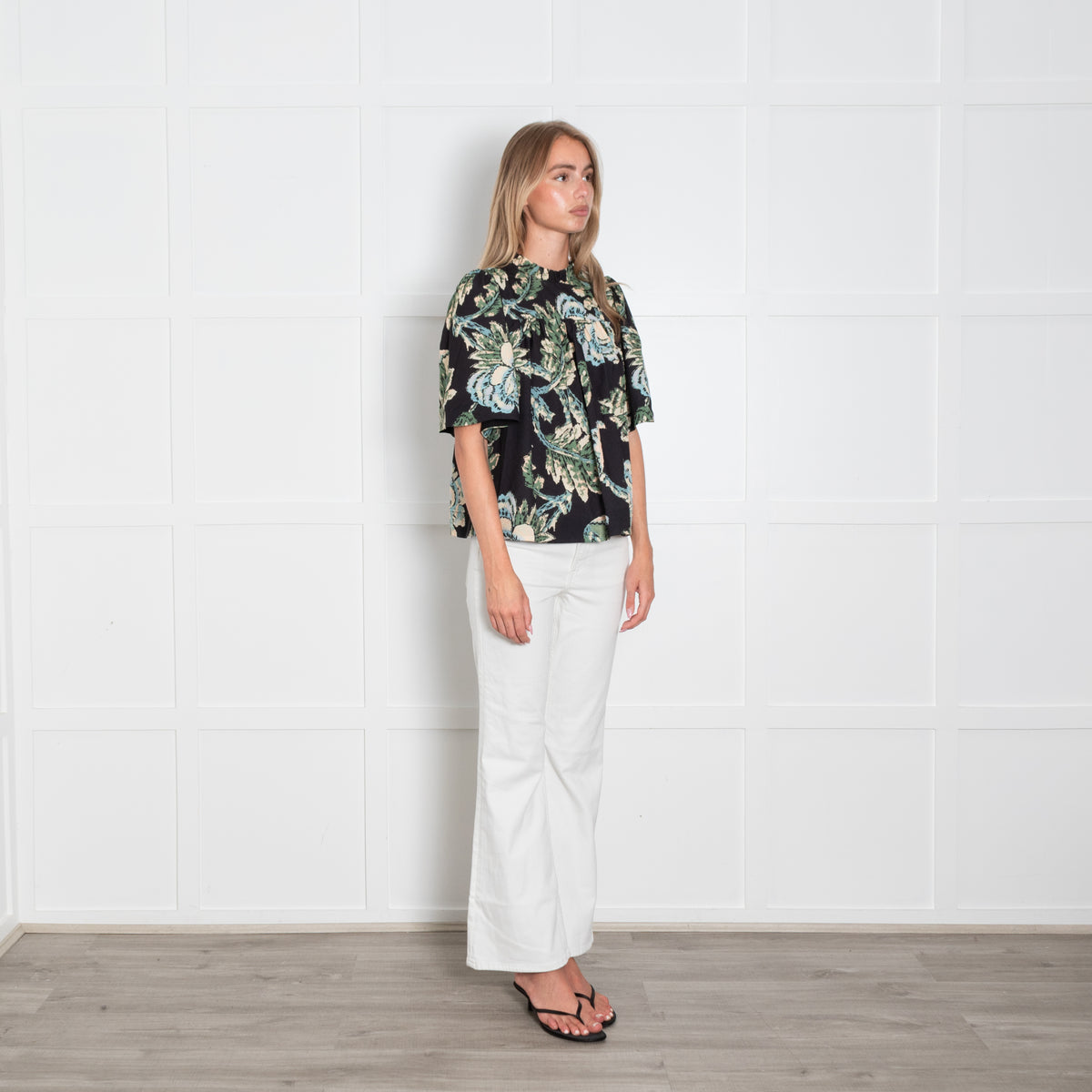Rhode Black Green Floral Top