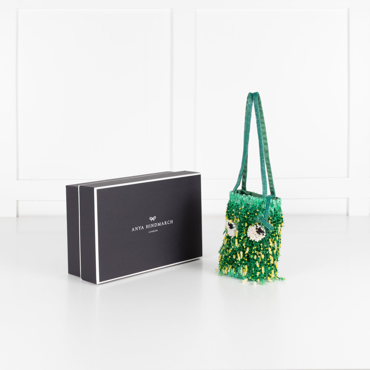 Anya Hindmarch Green Beaded Eyes Embellished Mini Bucket Bag