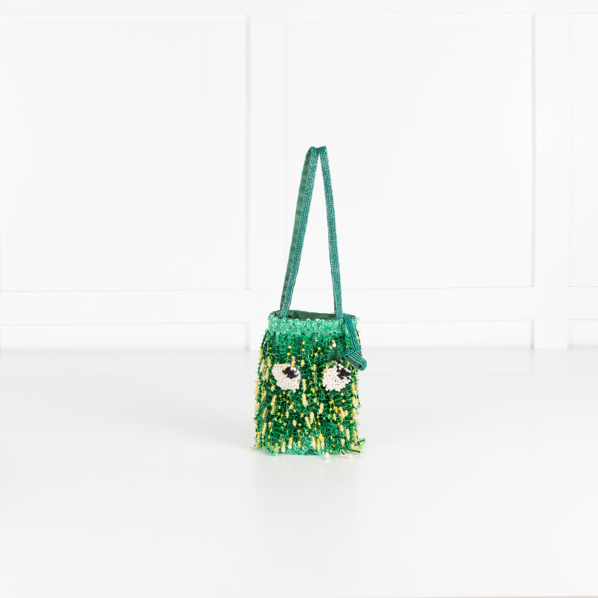 Anya Hindmarch Green Beaded Eyes Embellished Mini Bucket Bag
