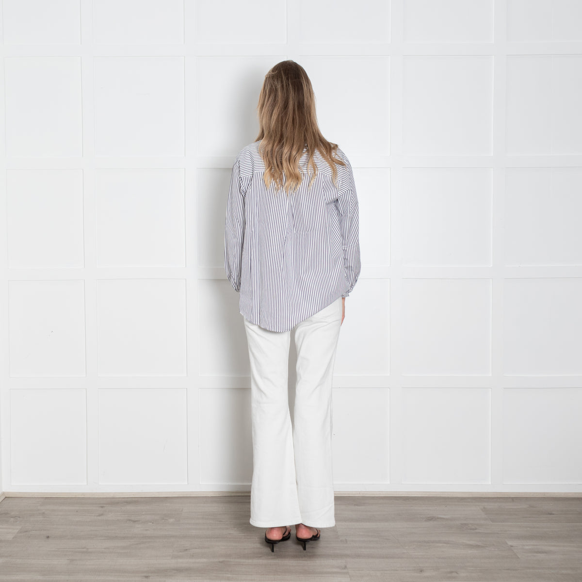 Thomas Mason X J Crew Striped Collarless Drop Hem Cotton Shirt