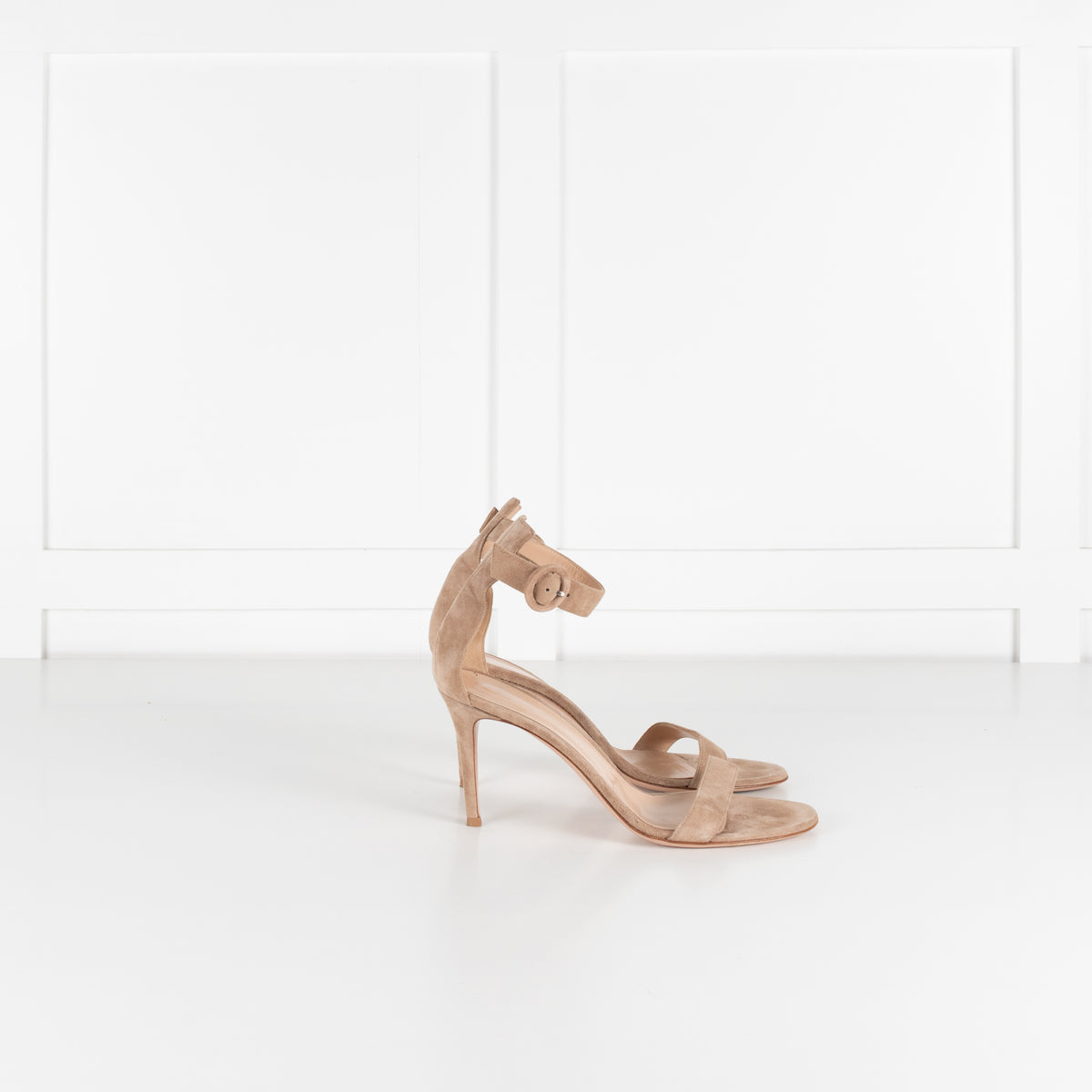 Gianvito Rossi Beige Suede Portofino Ankle Strap Sandals