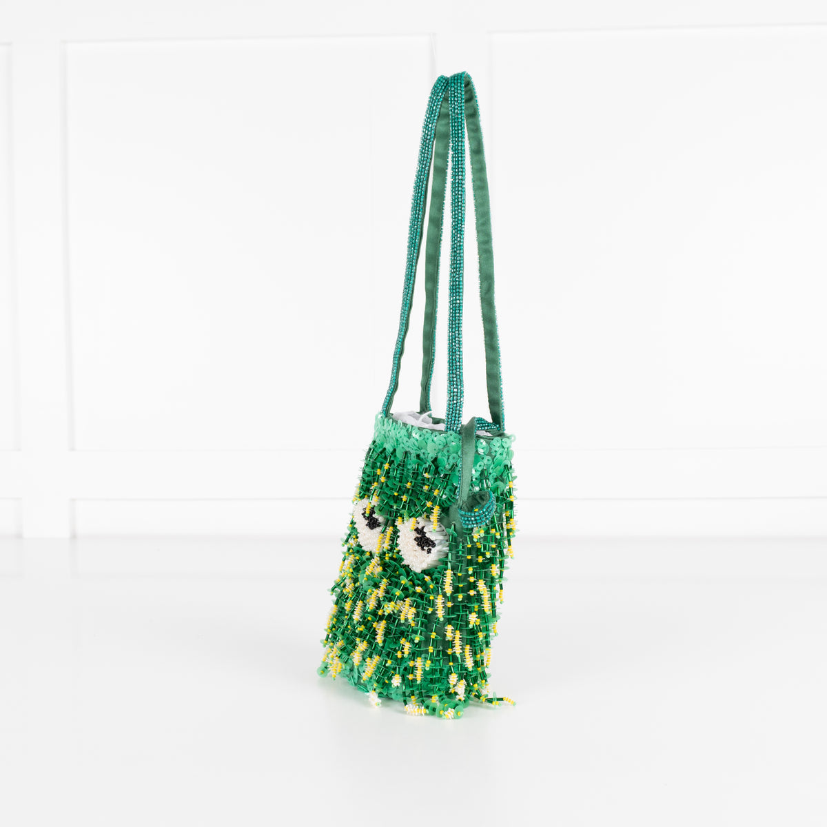 Anya Hindmarch Green Beaded Eyes Embellished Mini Bucket Bag